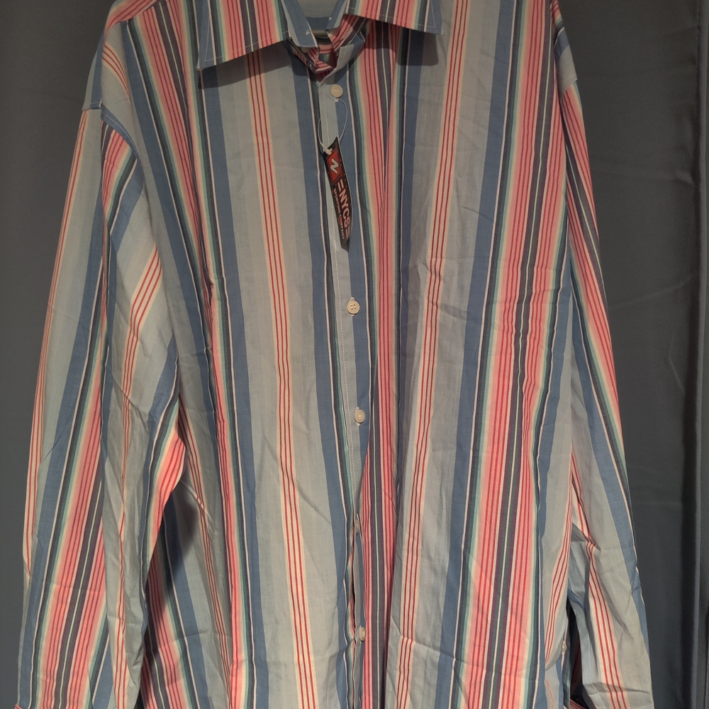 Casual Blue and Red Button Down Shirt with Stripes